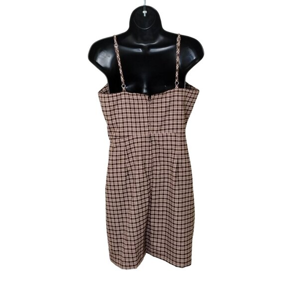 GB Juniors M Brown and Pink Plaid Mini Dress with Square Neck and a Notch Front - Picture 2 of 7